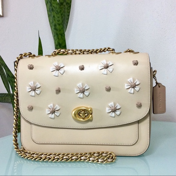 Coach Handbags - Coach Madison Shoulder Bag With Tea Rose Knot Flowers Purse Crossbody Handbag